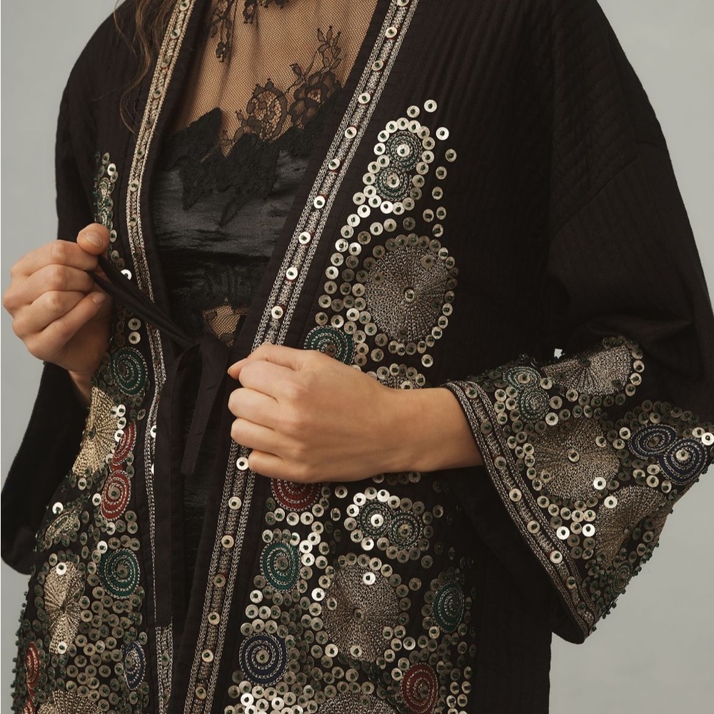 Anthropologie, Scotch & Soda, Embroidered Kimono Jacket, Size XL, Black, NWT